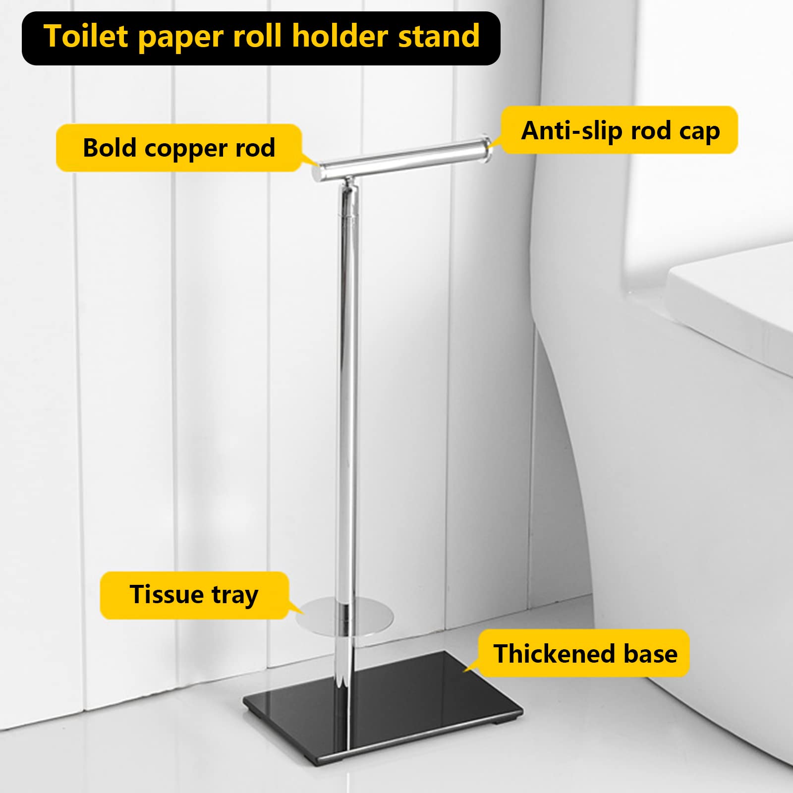 Portarotolo con Ripiano Portarotolo Portarotolo Pieghevole Portarotolo Autoportante Ottone 54Cm Ampio Bagno di Stoccaggio,White Base