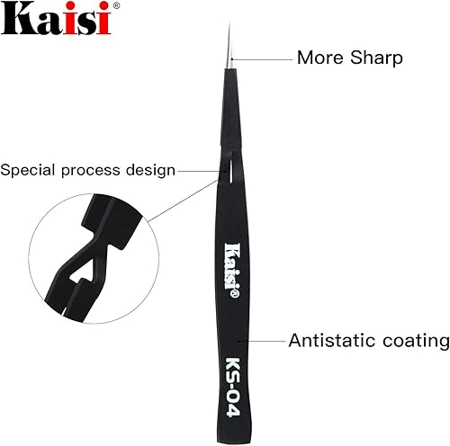 Miniatura 3 de Kaisi - Juego de 6 pinzas de bloqueo cruzado, juego de pinzas de acero inoxidable antiestáticas para manualidades, joyería, electrónica, trabajo de