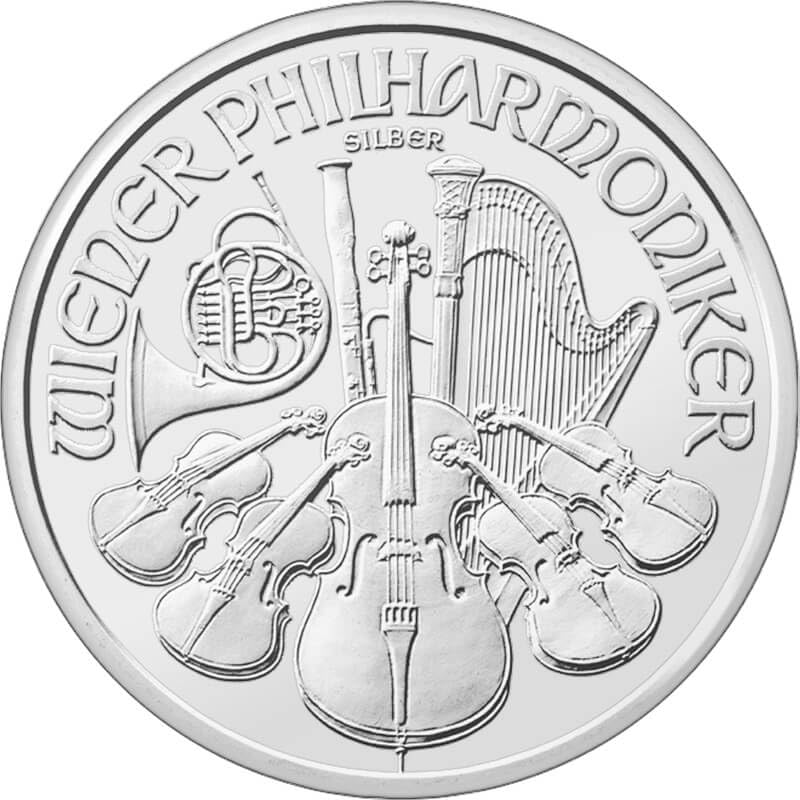 Silbermünze Wiener Philharmoniker 1 Unze einzeln in Münzkapsel