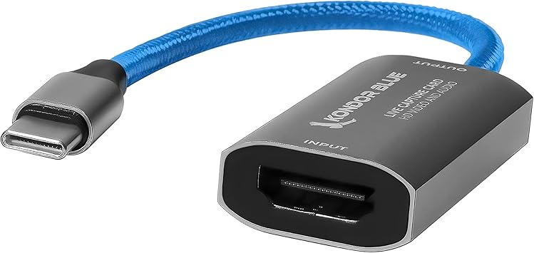 KONDOR BLUE | USB-C to HDMI Capture Card for Live Streaming Video & Audio | Compatible with Zoom, Skype, OBS, ECamm, VLC, YouTube, Facebook, Restream + More | Blue