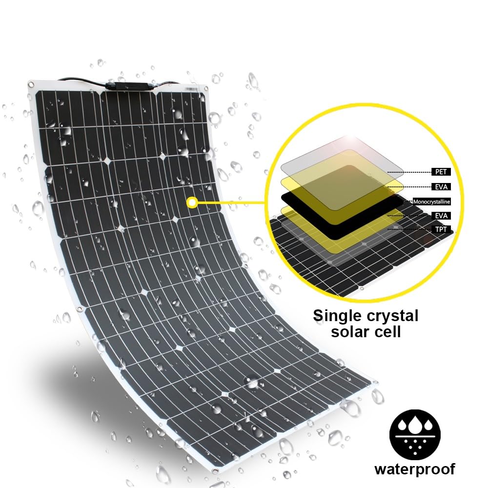 100W 12V Kit Solarpanel Flexibel Mit 10A Laderegler 12V, Monokristallines Photovoltaik Solarmodul,Solarkabel,für Wohnmobil, Wohnwagen, Auto,Boot,12V Batterie