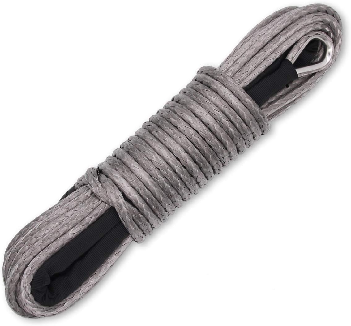 Ucreative 3/16 Inch x 50 Feet Synthetic Winch Line Cable Rope 8,350LBs with Black Protecing Sleeve for ATV UTV (Gray)