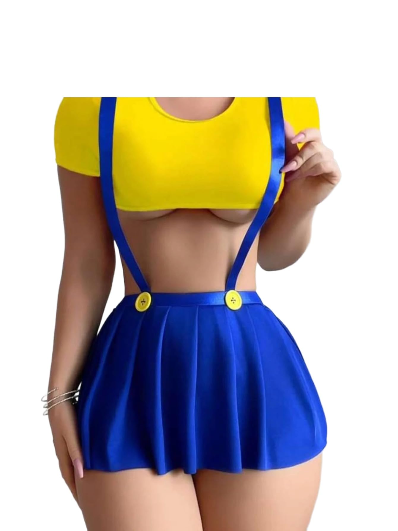 GirlFriend Lingerie for Women Lovely Polyester college girl two piece top skirt Deep V Neck Teddy Babydoll Backless Lingerie babydoll Nightwear