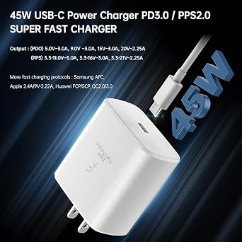 for Samsung Charger 45W Super Fast USB Type C Block PD PPS 2Pack White | for Samsung Galaxy S26 S25 S24 S23 S22 Ultra Charger Plus S20 Tab S8 Plus A53 A52 Z Fold Flip 4 6.6ft 5A Type-C Charging Cord
