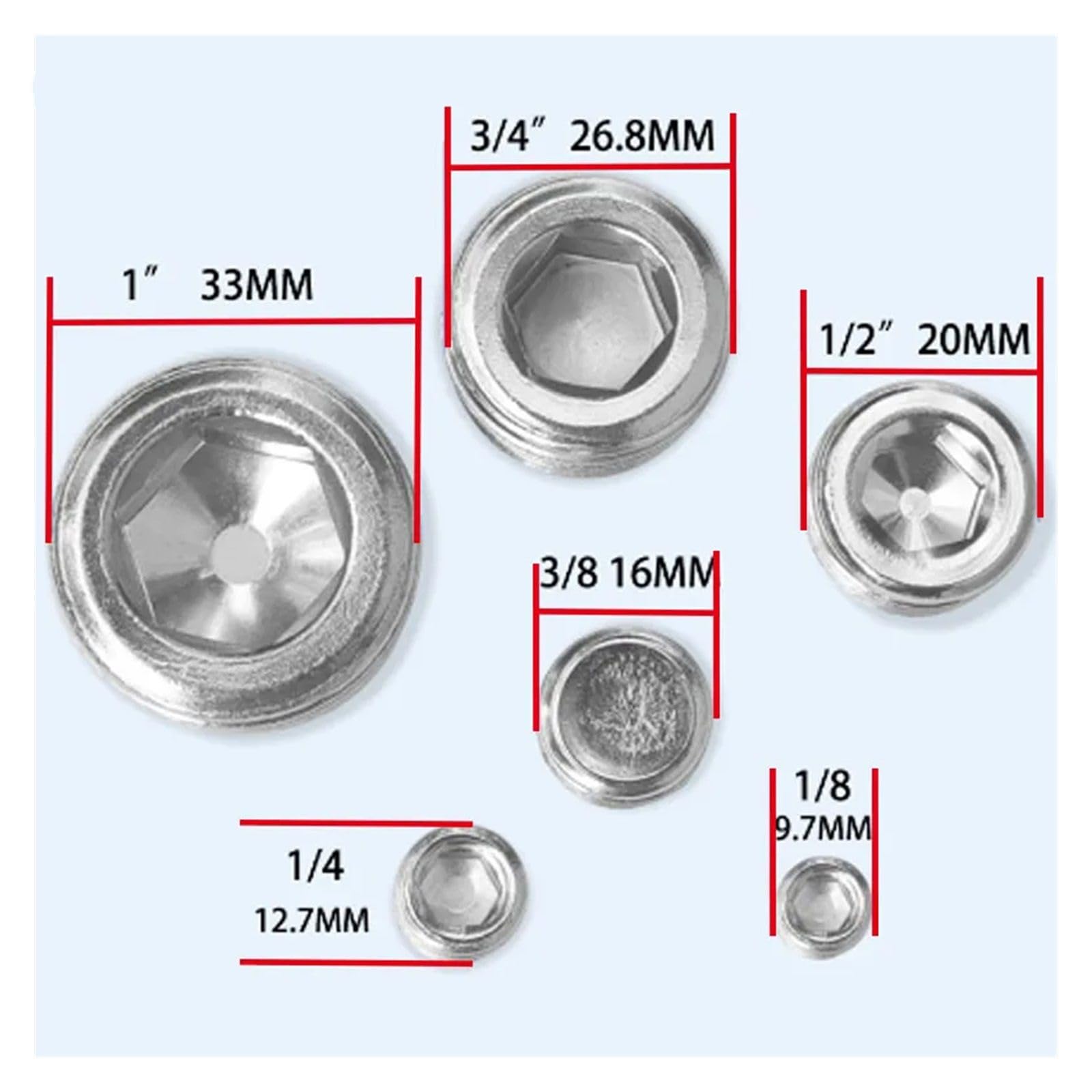 Tapón hexagonal de latón – 1/8 pulgadas a 3/4 pulgadas BSP macho/hembra conector de rosca de latón para fontanería, 1 pieza acabado plateado de 1 pulgada