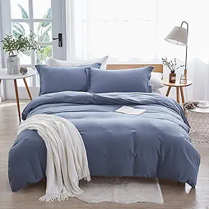 Dreaming Wapiti Duvet Cover Queen,Washed Microfiber Haze Blue Queen Size Duvet Cover Set,Solid Color - Soft and Breathable with Zipper Closure & Corner Ties (Haze Blue, Queen)