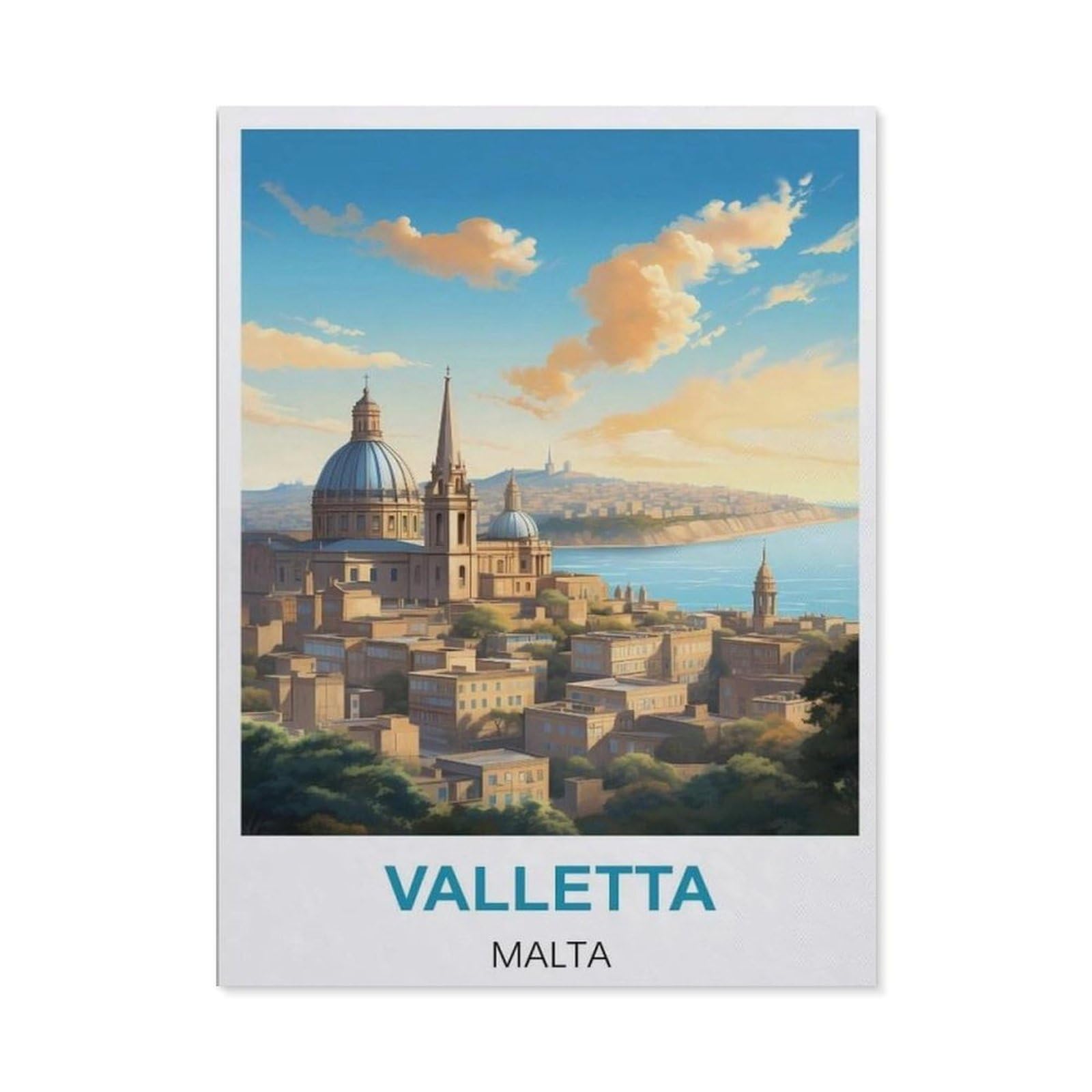 BEAYODKP DIY 5D Diamond Painting Kits，Valletta Malta Vintage Travel Poster，Diamond Painting for Beginner Adults Rhinestone Numbered Diamond Arts Home Wall Decor（40 x 50 cm/15.74 x 19.68 inches）-CA29