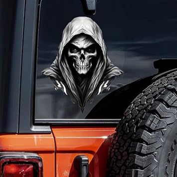 JT165 Cool Skull Vinyl Decal 13 x 15 cm, Badass Biker Sticker for Car, RV, Notebook, Suitcase, Biker Gang Gift, Waterproof & Durable Car Sticker, Pack of 2
