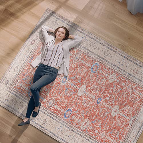 Camilson Machine Washable Area Rugs With Non Slip Backing For Living Room Bedroom Distressed Vintage Washable Rug 8X10, Stain And Water Resistant, Bordered Indoor Carpet (8 X 10, Orange Beige) #TOP7