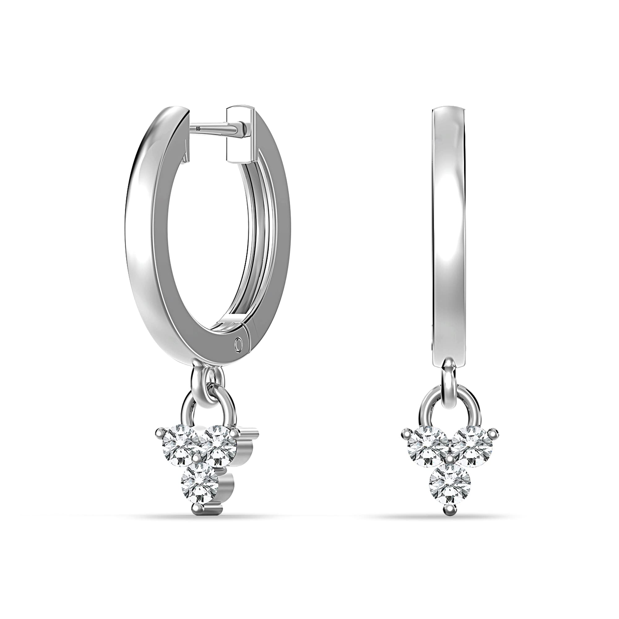 LeCalla Rhodium Plated Hanging CZ Charm Huggie Hoop Earrings for Women and Girls (B0BSQ76TBT) Amazon Price History, Amazon Price Tracker
