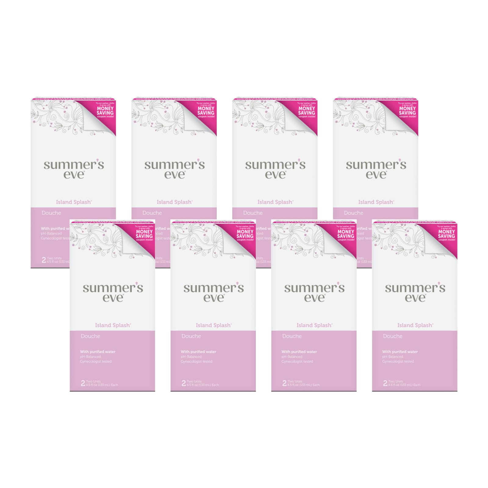 Summer's Eve Douche, Vaginal Douche for Women, Island Splash, 2 Units, 4.5 Oz Each, (Pack of 8)