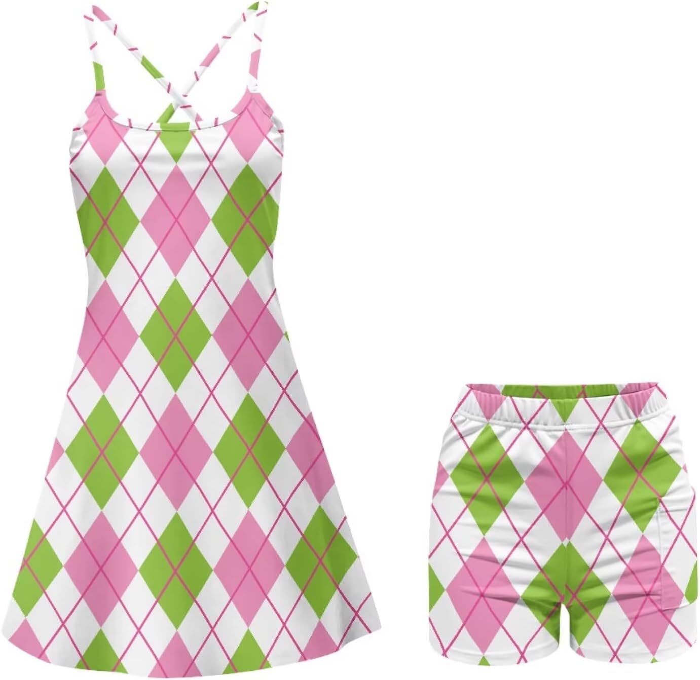 Tennis Dress for Women with Shorts Spaghetti Strap Dress Backless Workout Side Slit Athletic Golf Dresses