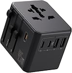 Auxmir Universal Travel Adapter, 45W USB-C Fast Charging Adapter with 5 USB Ports, International Plug Adapter for Europe, UK, US and More, Compatible with Smartphones, Tablets and USB-C Devices