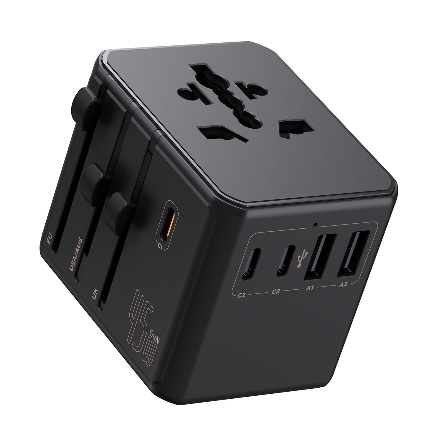 Auxmir Adaptador Enchufe Universal, Adaptador Internacional con 3 USB-C y 2 USB-A (PD 45W), Adaptador Universal para Europa, Reino Unido, Estados Unidos, Canadá, Australia (212 países), Negro - 1