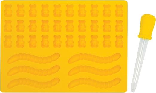 Mrs. Anderson's Baking Gummy Bear and Worm Mold with Dropper, Non-Stick LFGB Silicone