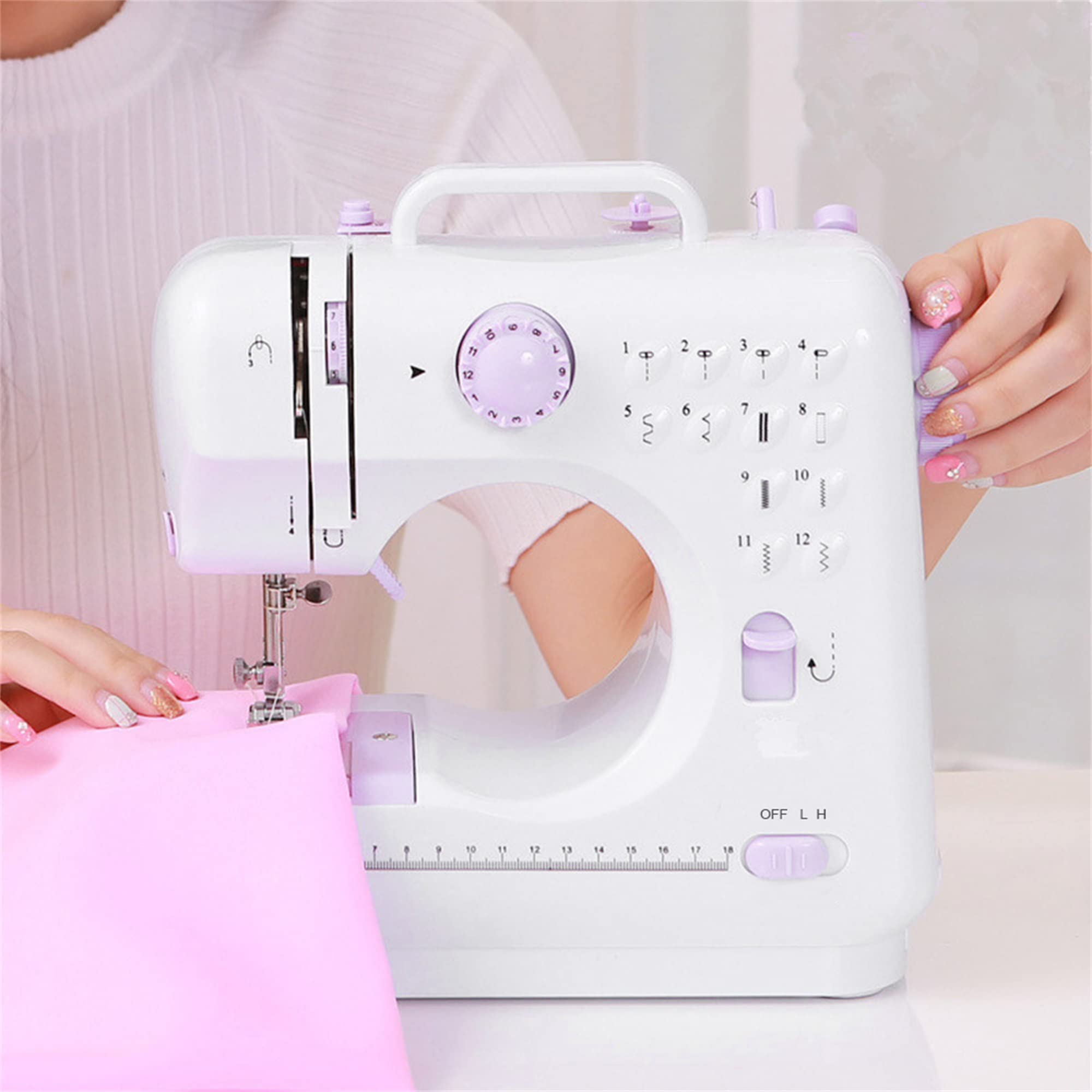 Machine à Coudre électronique, Mini Machine à Coudre Portable, avec 12 Points différents et Pédale, Semi-automatique, Fils doubles-Aiguille unique-Machine à tête unique, Modèle 505
