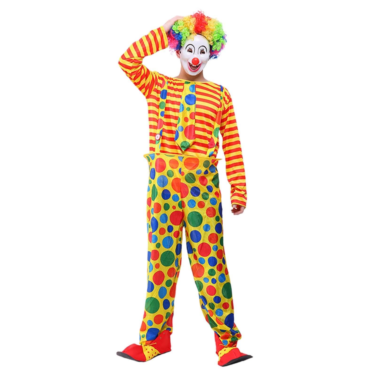 Juego completo de disfraz de payaso para adultos, incluye peluca, máscara de nariz, chaqueta, pantalón y camisa simulada con pajarita para carnaval, Halloween, circo, accesorio de disfraces