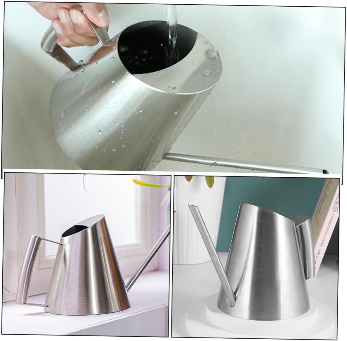 ステンレス製園芸じょうろ 室内外用長口注ぎ口付き 耐久性 で使いやすい属製水差し ガーデニング向け水やりポット