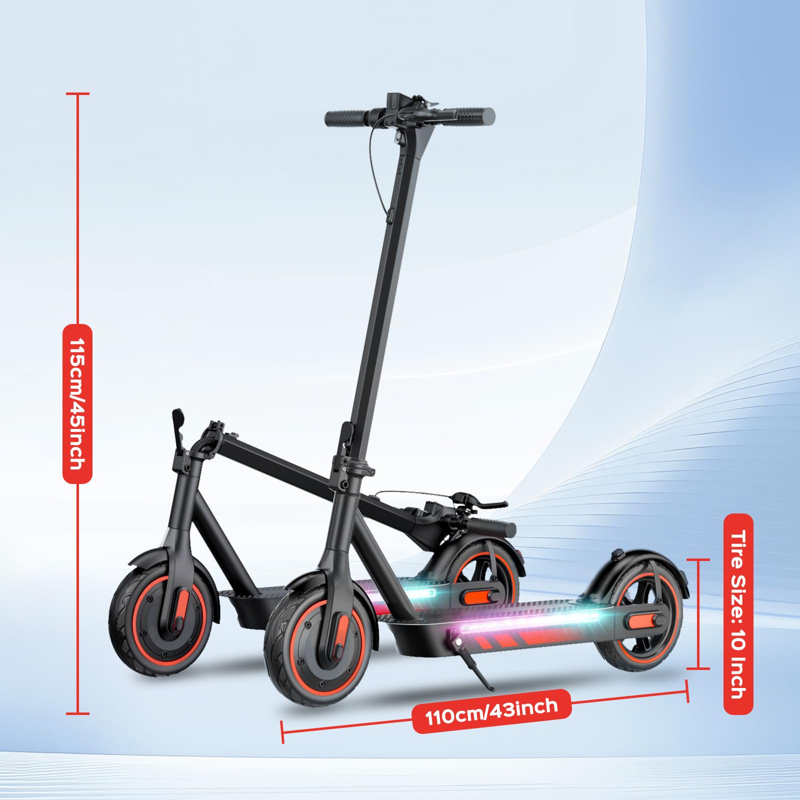 Monopattino Elettrico per Adulti, Pneumatici 10", Motore Potente 500W, Autonomia fino a 45 km, Velocità Massima 25 km/h, Doppio Sistema di Illuminazione e Freni a Tamburo, Controllo via App Smart