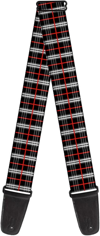Buckle-Down Guitar Strap Plaid Black Red 2 Inches Wide