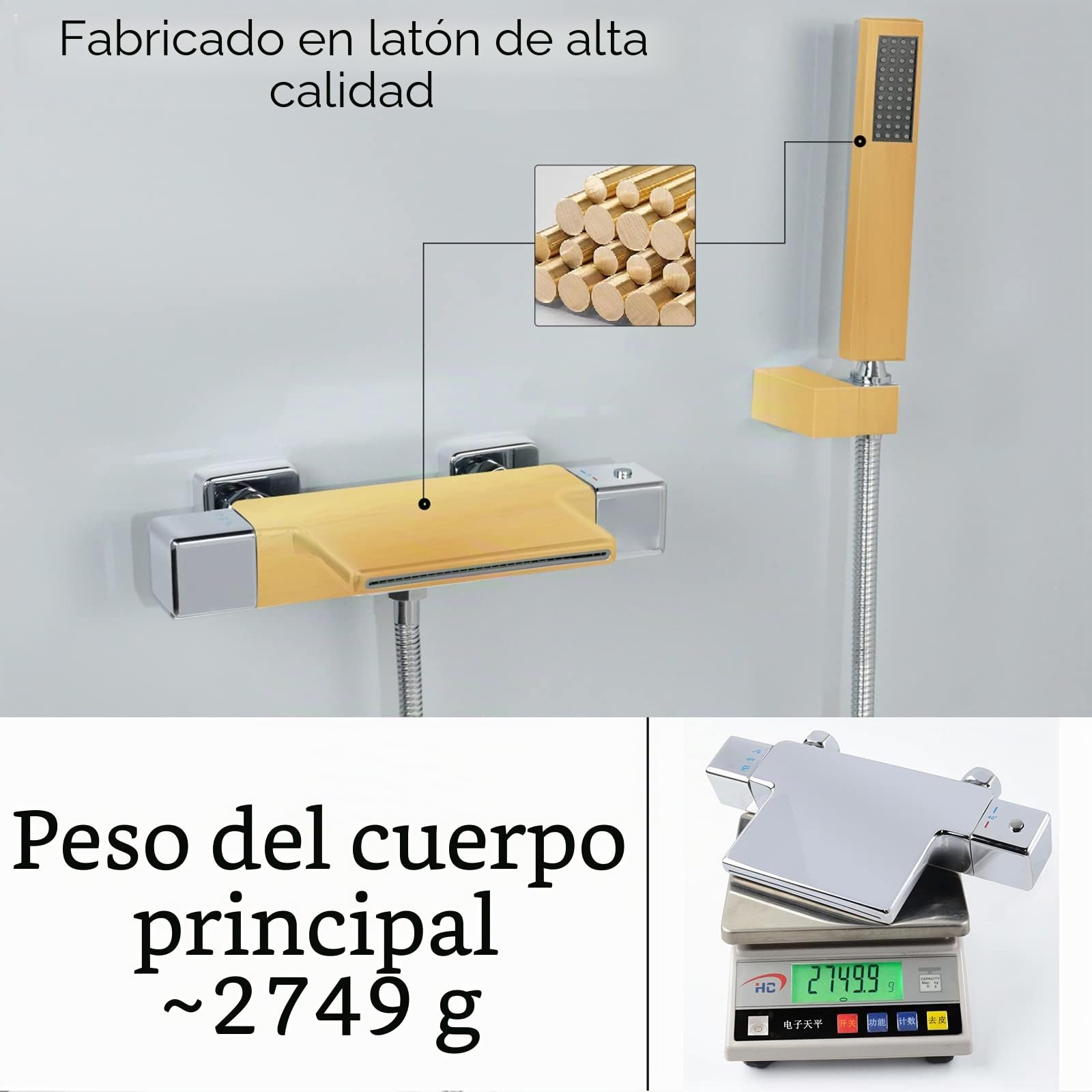 SHANFO Grifo de Bañera Cascada Con Termostatico de Ducha Montado en la Pared Grifo Grifo de Baño Mezclador Cromo 4Y1OK