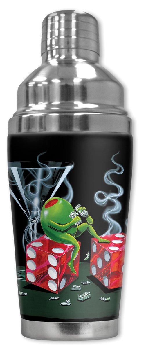 Mugzie 915-SHA Michael Godard: Sitting on 7's Cocktail Shaker with Insulated Wetsuit Cover, 16 oz, Black