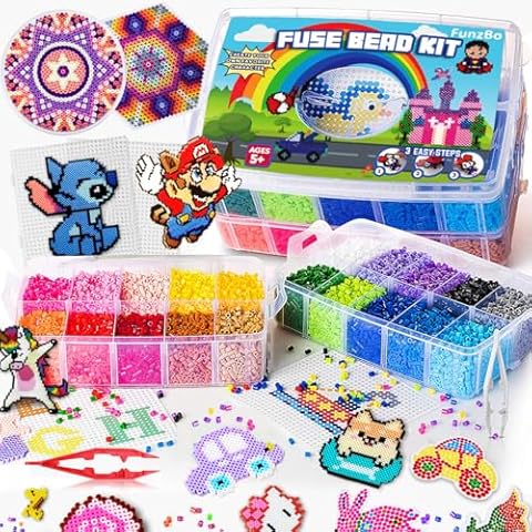 FUNZBO 23000 5mm Fuse Beads Kit - 22 Colors | 106 Patterns, Home School Arts and Crafts Supplies for Kids, Toys Set, Art Decorations for Room, Gifts for Girls and Boys Age 5+ Cover