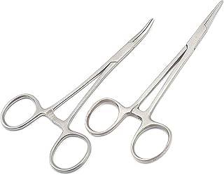 LAJA Imports Pets Ears/Nose Hair Puller Straight & Curved Full Serrated, Stainless Steel Home Hemostat Locking Forceps, Professional pet Grooming Tool for Cats & Dogs 2pcs Set
