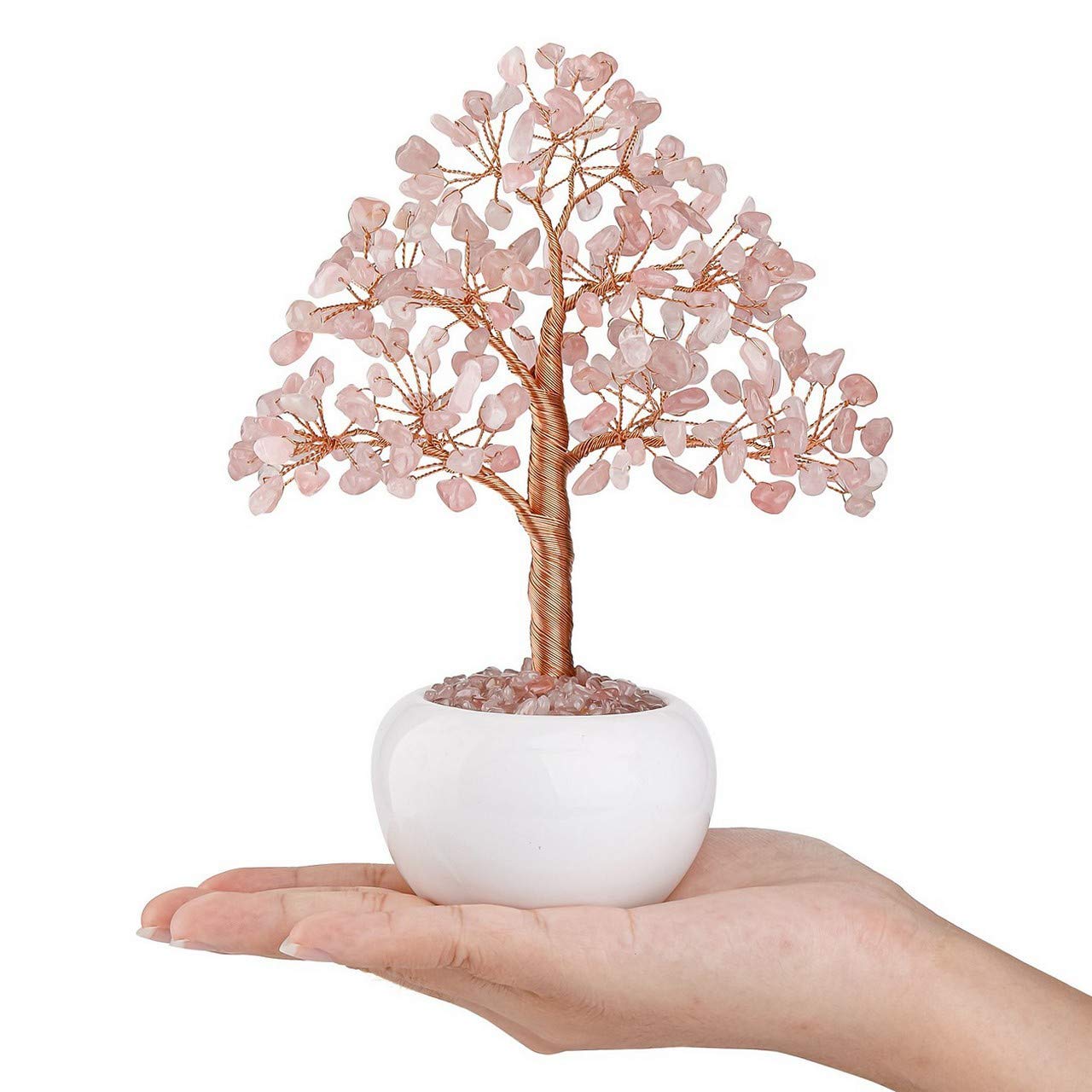 CrystalTears Rose Quartz Crystal Money Tree Feng Shui Natural Healing Crystal Gemstone Bonsai Tree Gifts for Mom Home Office Decor Good Luck