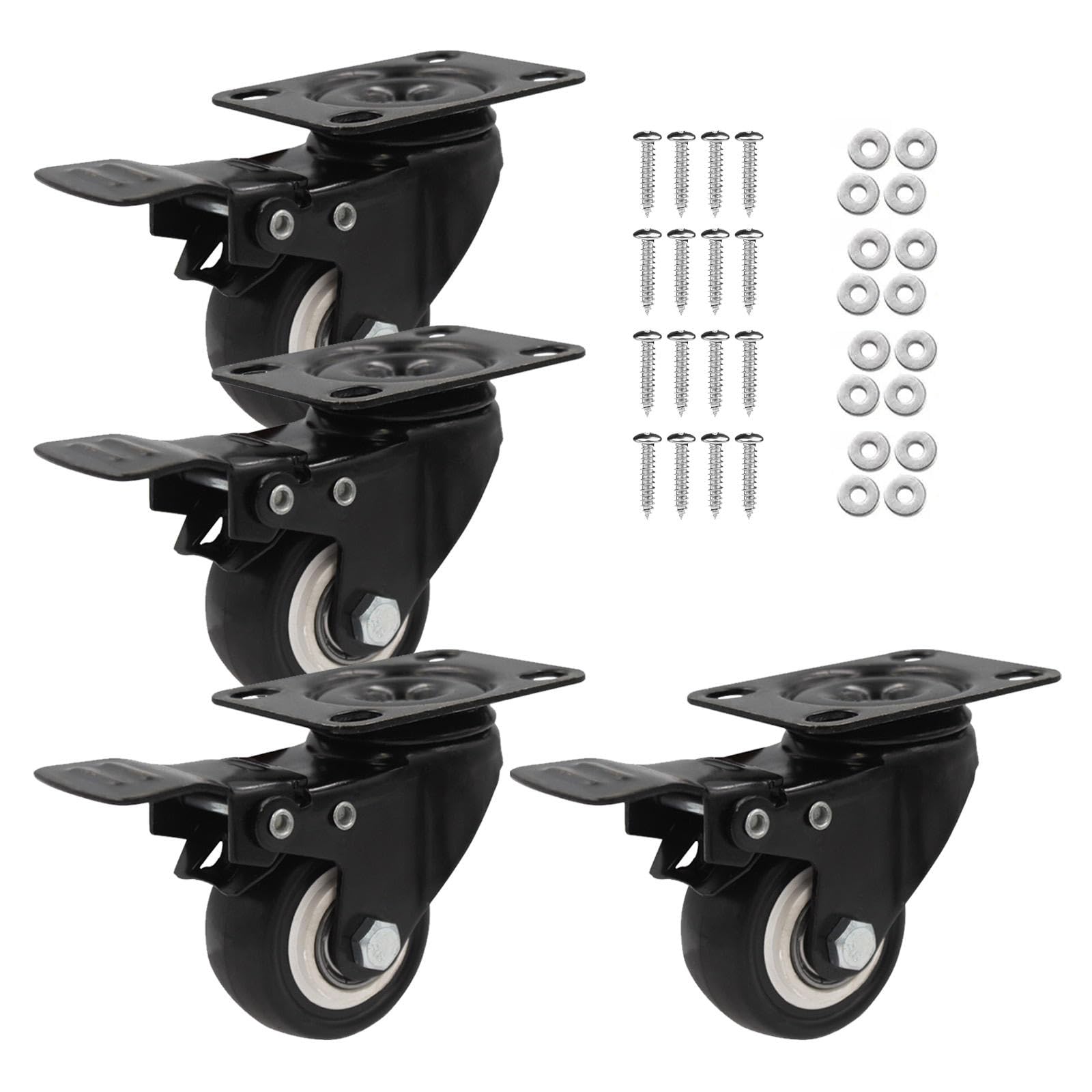 Lenkrollen 40mm 50mm 60mm 75mm 100mm 125mm,4 Stück Möbelrollen,Schwenkrollen Mit Bremse/Ohne Bremse,Ersatzrollen Für Möbel,Schwerlastrollen,Plattenrollen Mit Schrauben,4brakes-100mm(3.94in)