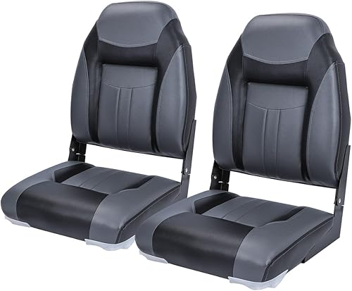 Premium Marine - Un par de asientos plegables para barco con respaldo bajo/respaldo alto, asientos marinos de pesca con tornillos de acero inoxidable