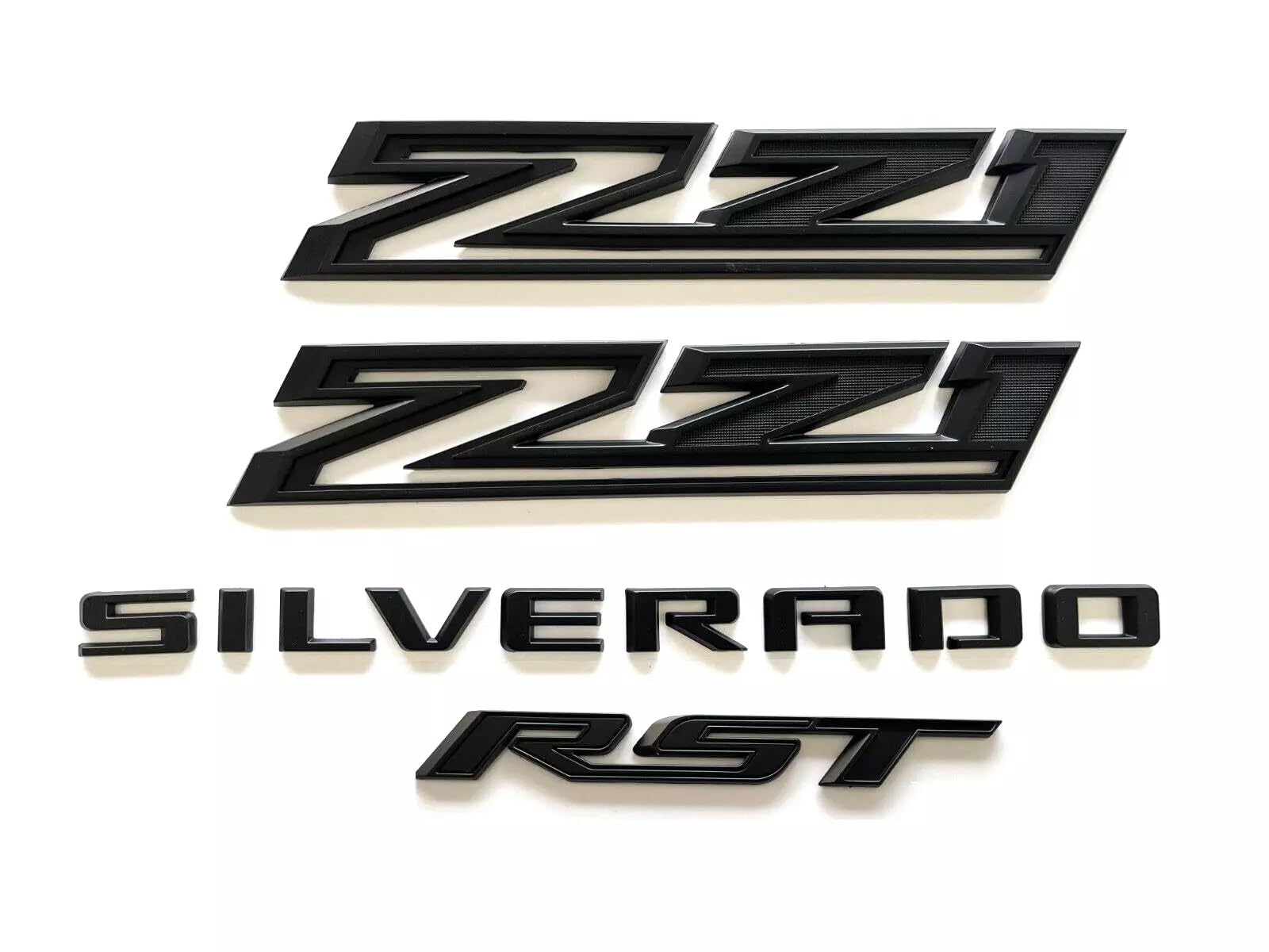 4Pc Kit Set RST Z71 Compatible with Silverado Emblem - Gloss Black Nameplate Badge Tailaget 3D Decal Logo Replacement for 2019-2023 Compatible with Silverado 1500 2500 3500 HD