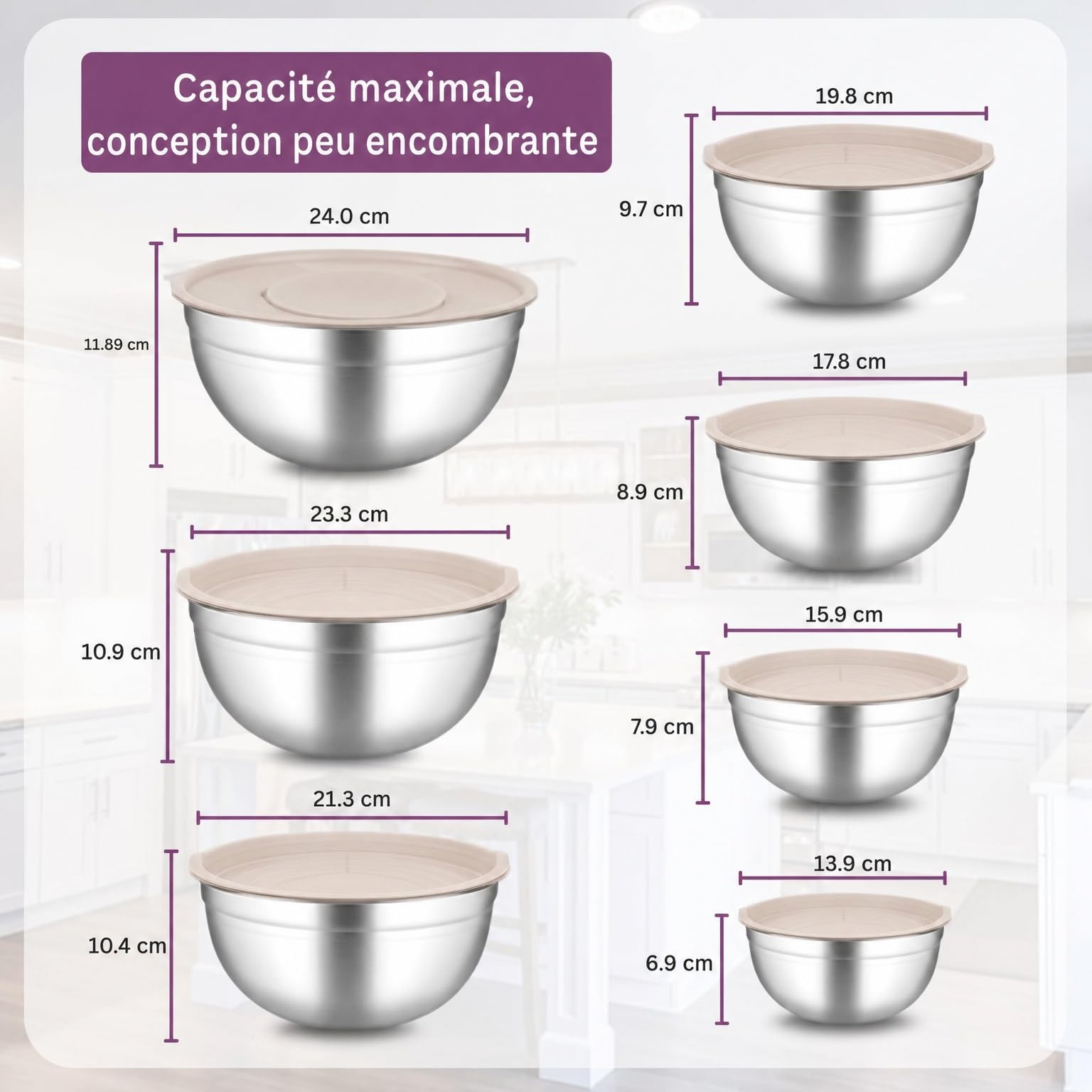 Lot de Bols mélangeurs en INOX 26 pièces - Bol à pâte - Bol à mélanger - Bol mixeur - Bol mélangeur - avec Couvercle Anti-éclaboussures - Couvercles hermétiques - Accessoires râpe