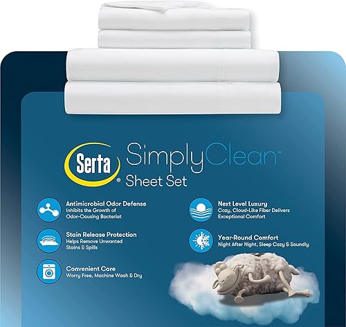 Miniatura 6 de SERTA Simply Clean - Juego de sábanas de 3 piezas con bolsillo profundo, hipoalergénicas, resistentes a las manchas, tamaño individual XL, color