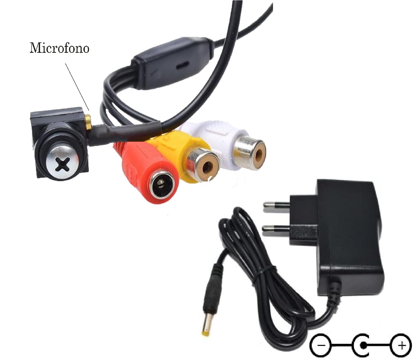 Mini Telecamera Spia Nascosta Spy Cam con Audio(Collegamento Via Cavo).Microspia Invisibile Può Essere Visualizzata Direttamente su Monitor, Incluso 1 Alimentatore 12V-1Ah - Per Interno - NO WIFI