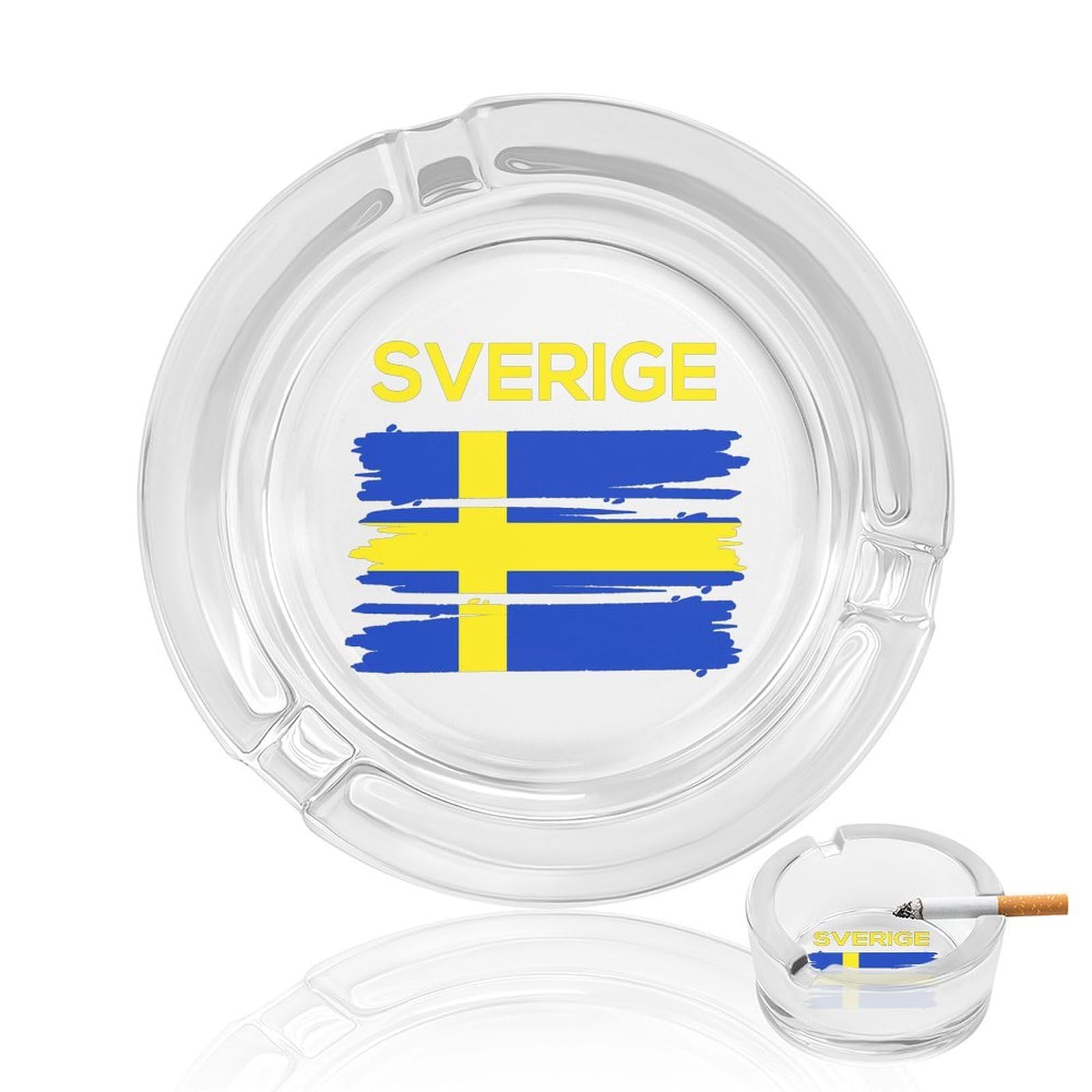 Sverige Sweden Swedish Flag Ashtray Portable Round Glass Outdoor Ash Tray for Home Office Garden Pub