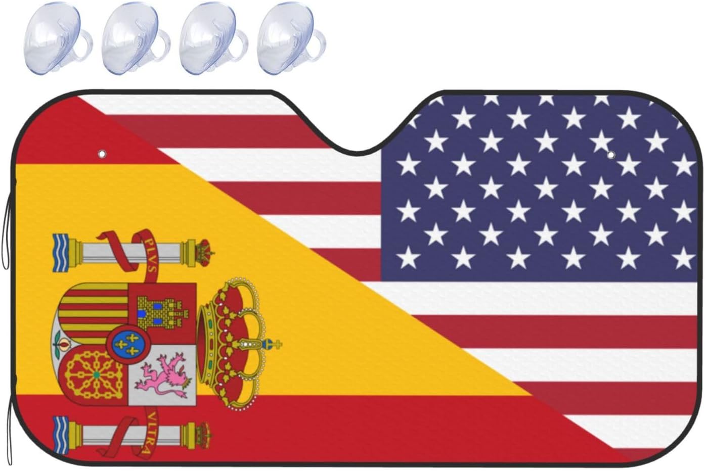 America Spain Friendship Flag Foldable Car Windshield Sunshade Blocks Heat and Sun Glare Uv Rays
