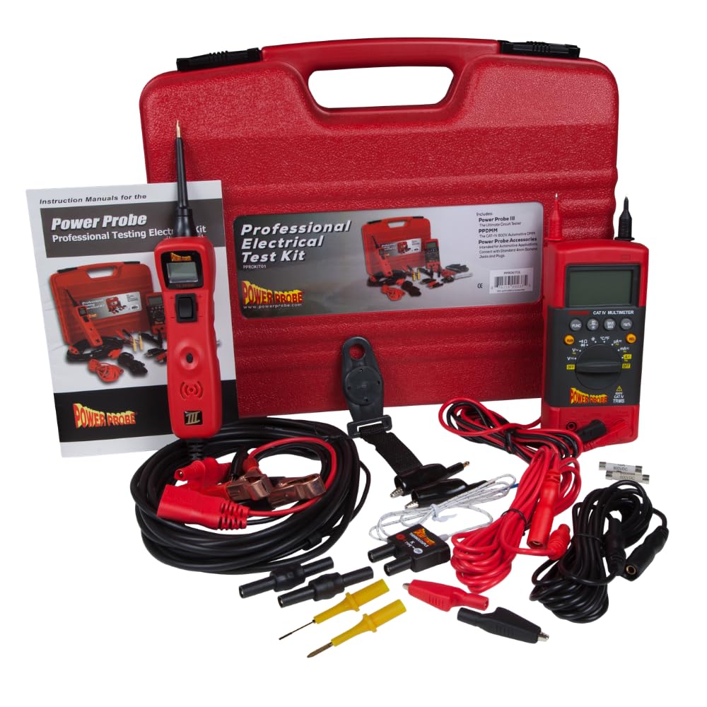Power Probe Professional Electrical Test Kit - Red (PPROKIT01) Inc III w/PPDMM & Accessories [Measures Resistance, Current & Frequency]