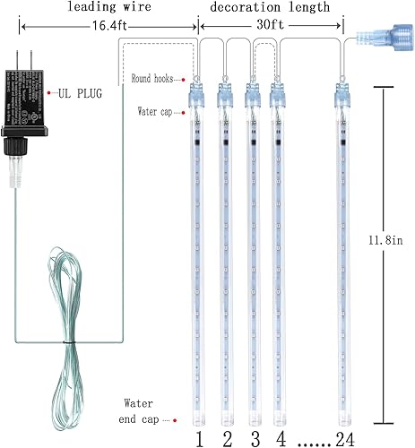 Miniatura 6 de Kwaiffeo Luces de Navidad blancas de 24 tubos y 8 tubos moradas para exteriores, luces de lluvia de meteoritos para árbol de Navidad, decoración de