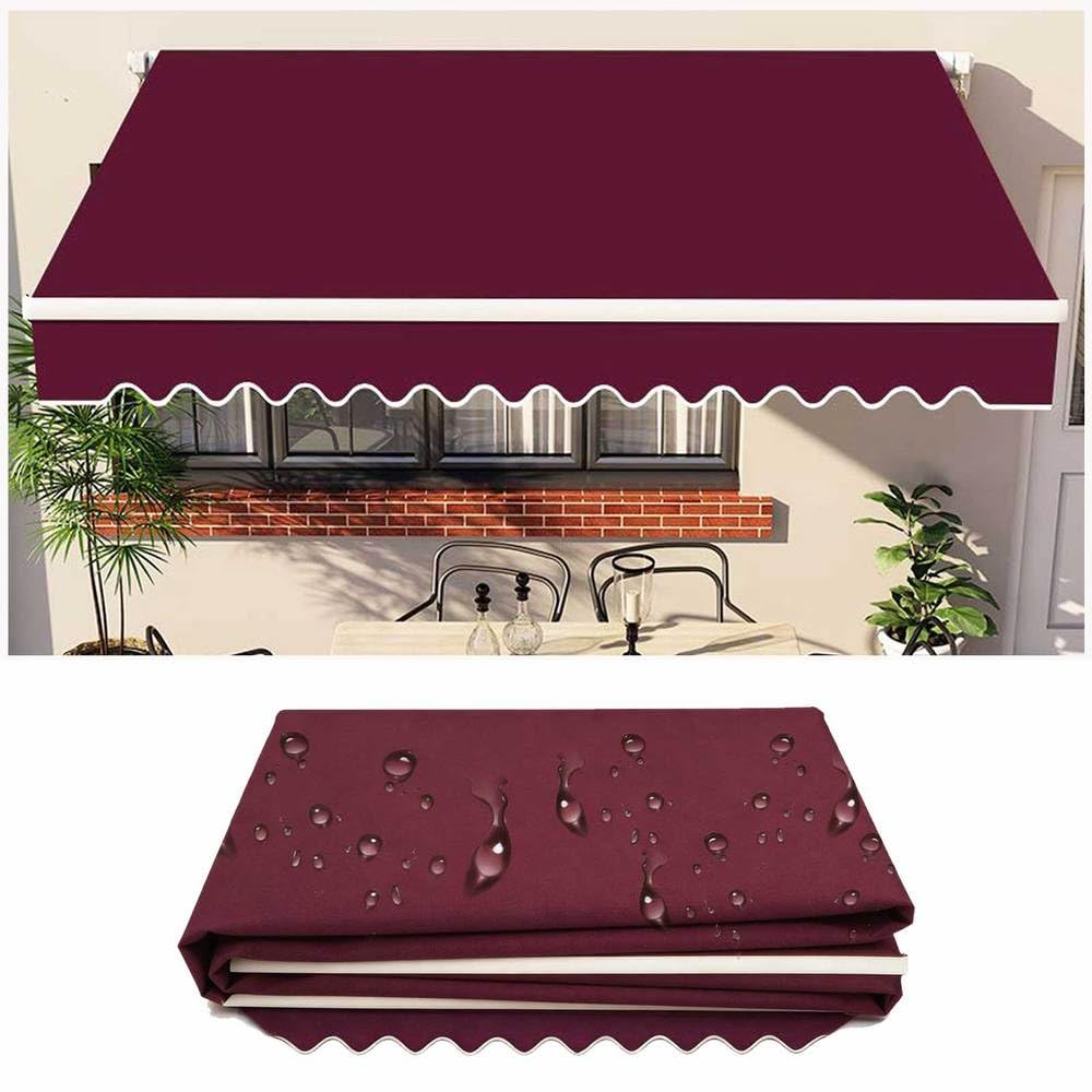 Manual Awning Replacement Fabric (Fabric Only) Retractable Outdoor Patio Garden Polyester Canopy Outdoor Sunshade Canopy Awning Cover for Yard, Deck, Balcony,Burgundy,13x8ft/400x250cm — image 1