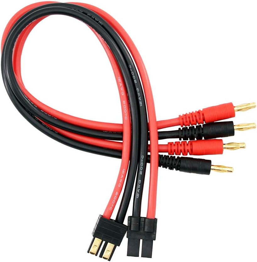 OliRC 2pcs Compatible with TRX Connector Plug to 4mm Banana Plugs Battery Charge Lead Adapter Cable 12awg 30cm