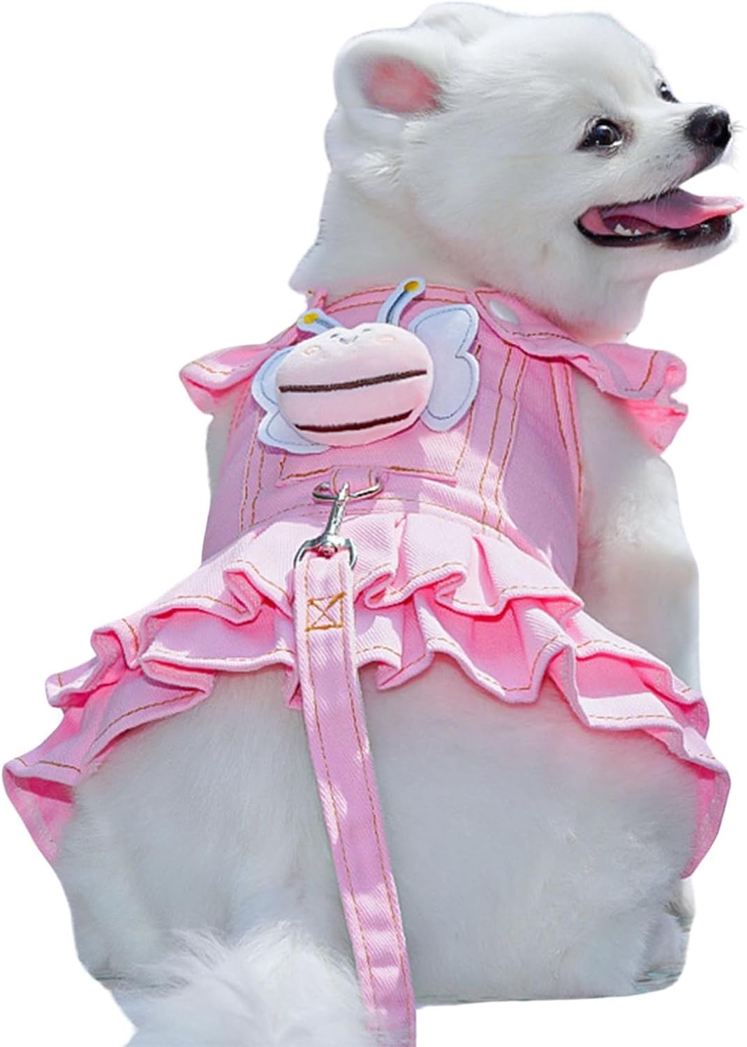 Dog Harness Leash Set Puppy Princess Dress with Bee Pin Pull Harness for Small Medium Dog Cat (Pink,M)