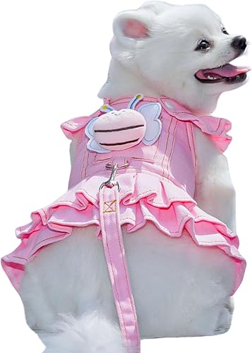 Dog Harness Leash Set Puppy Princess Dress with Bee Pin Pull Harness for Small Medium Dog Cat (Pink,L)