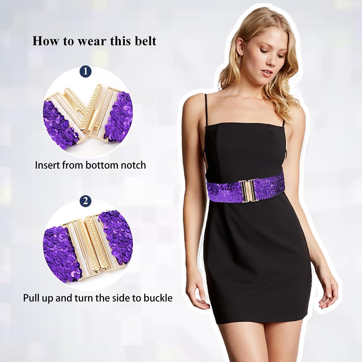 Glamorstar Sequin Wide Stretchy Belts for Women Elastic Waist Belt for Dresses
