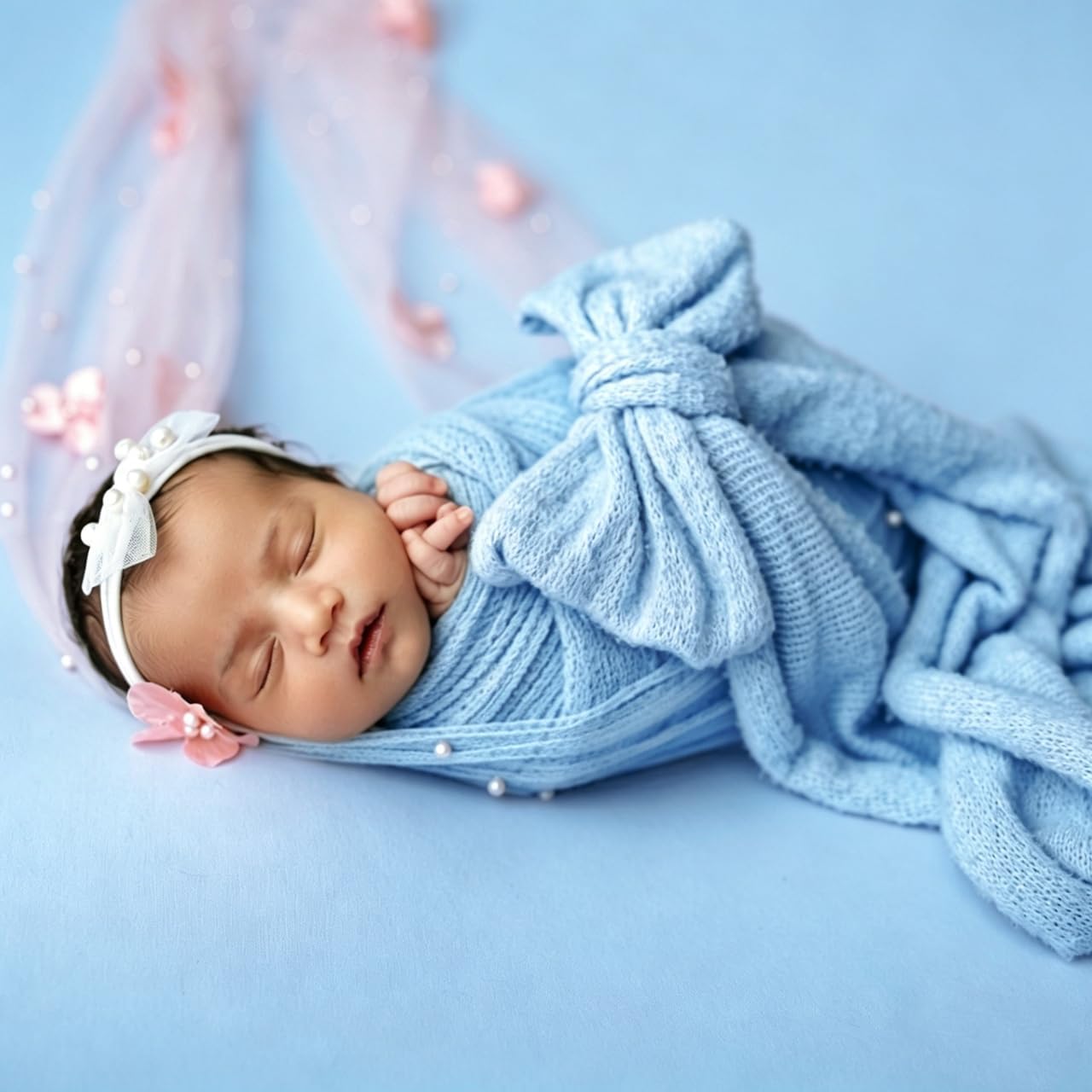 Newborn Photo Prop Mohair Knit Bow Wrap Baby Photography Prop Soft Stretch Mohair Swaddle Alternative