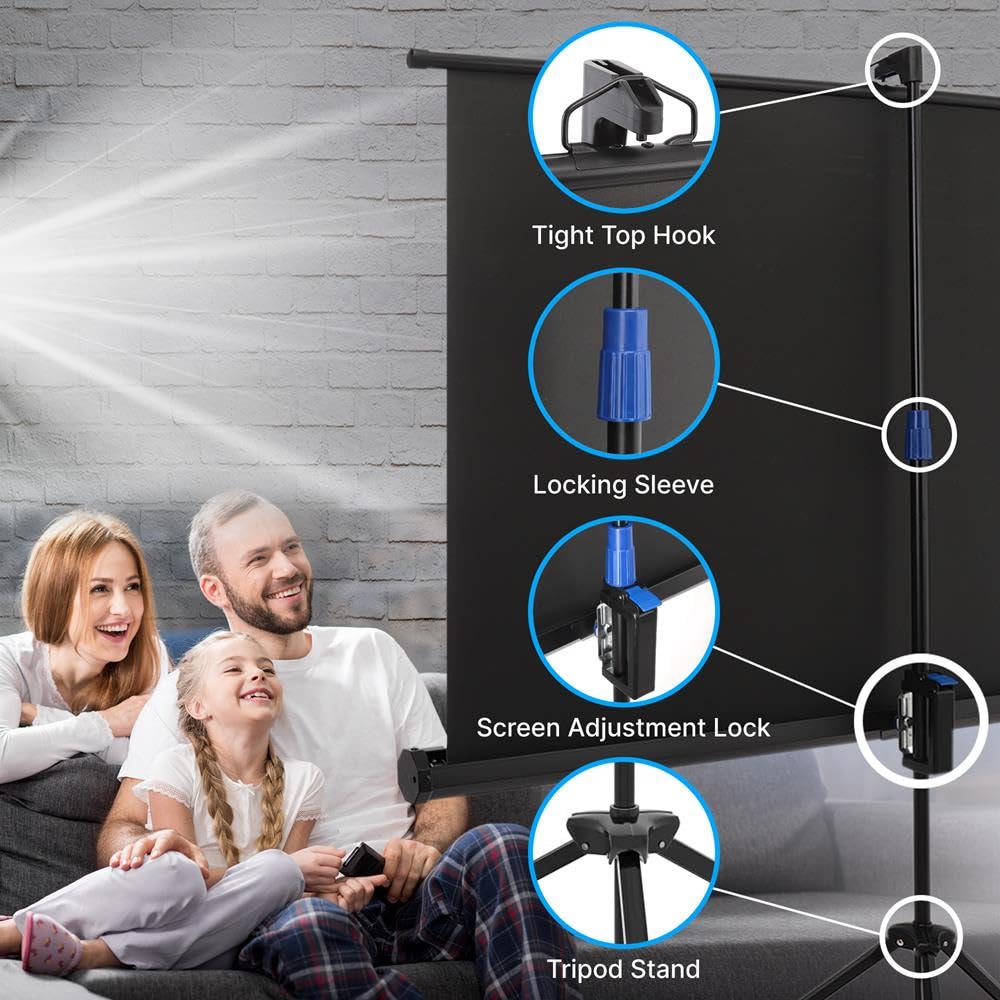 Pyle Telo Proiettore 152 cm con Treppiede, Proiettore HD 16:9, Superficie Opaca per Uso Interno ed Esterno, Perfetto per Casa, Ufficio e Presentazioni