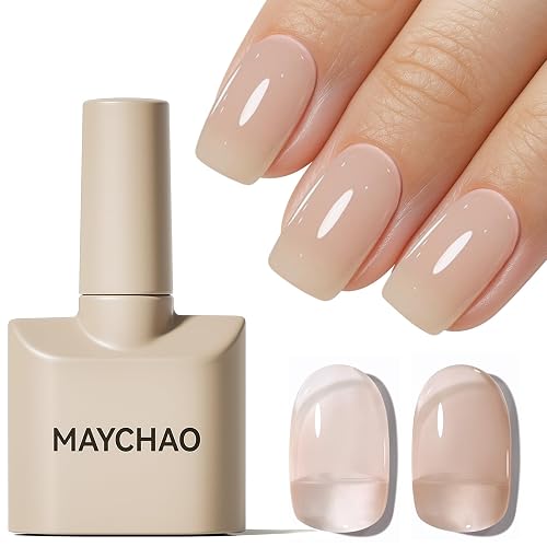 MAYCHAO 15ML Natural Nude Gel Nail Polish 1Pc Transparent Nude Gel Polish Soak Off UV LED Translucent Nail Polish Nail Art Starter Manicure Salon DIY at Home, 0.5 OZ