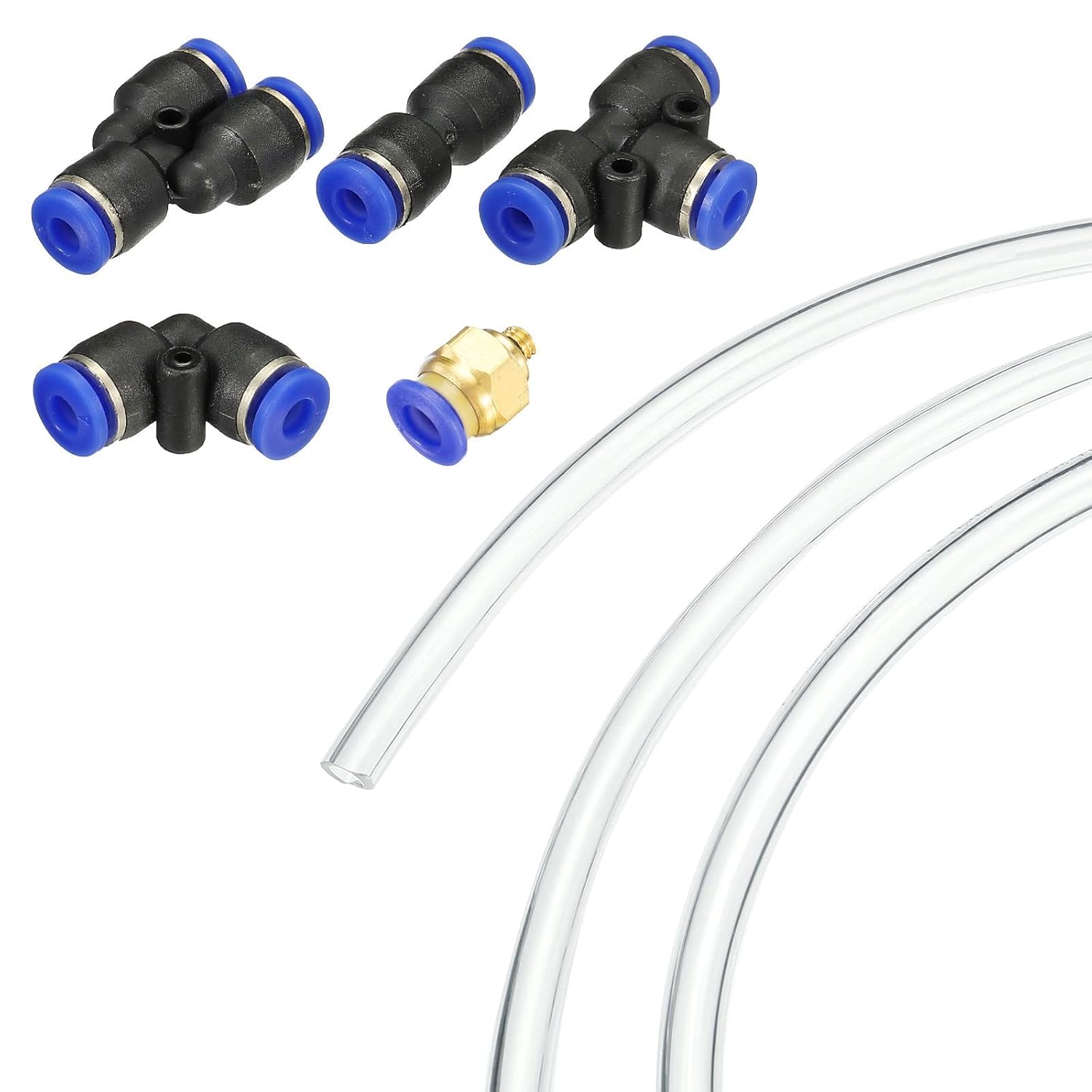 MECCANIXITY Pneumatic PU Air Hose Pipe, 6mm OD 10 Meters M5 Tube Tool Kit with 12Pack Push to Connect Tube Fittings, Clear