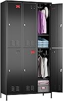 Aobabo 6-Door Metal Employee Storage Locker - Black, 18 Hooks, Locks, Name Slots, Moisture-Proof Legs for Office Gym Home