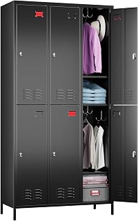 Aobabo 6-Door Metal Employee Storage Locker - Black, 18 Hooks, Locks, Name Slots, Moisture-Proof Legs for Office Gym Home